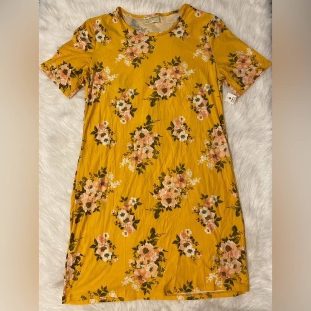 Bobbie Brooks Dress Womens Size Large Stretchy Yellow Floral Bodycon